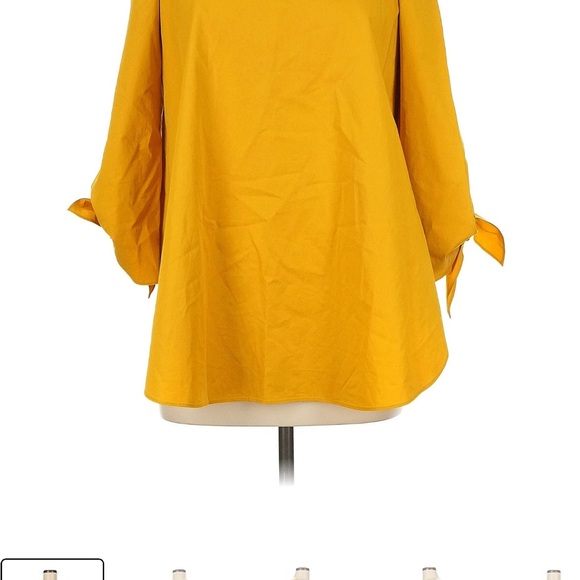 Tibi Mustard Yellow Blouse with Tie Sleeves Size 12 - Picture 5 of 6